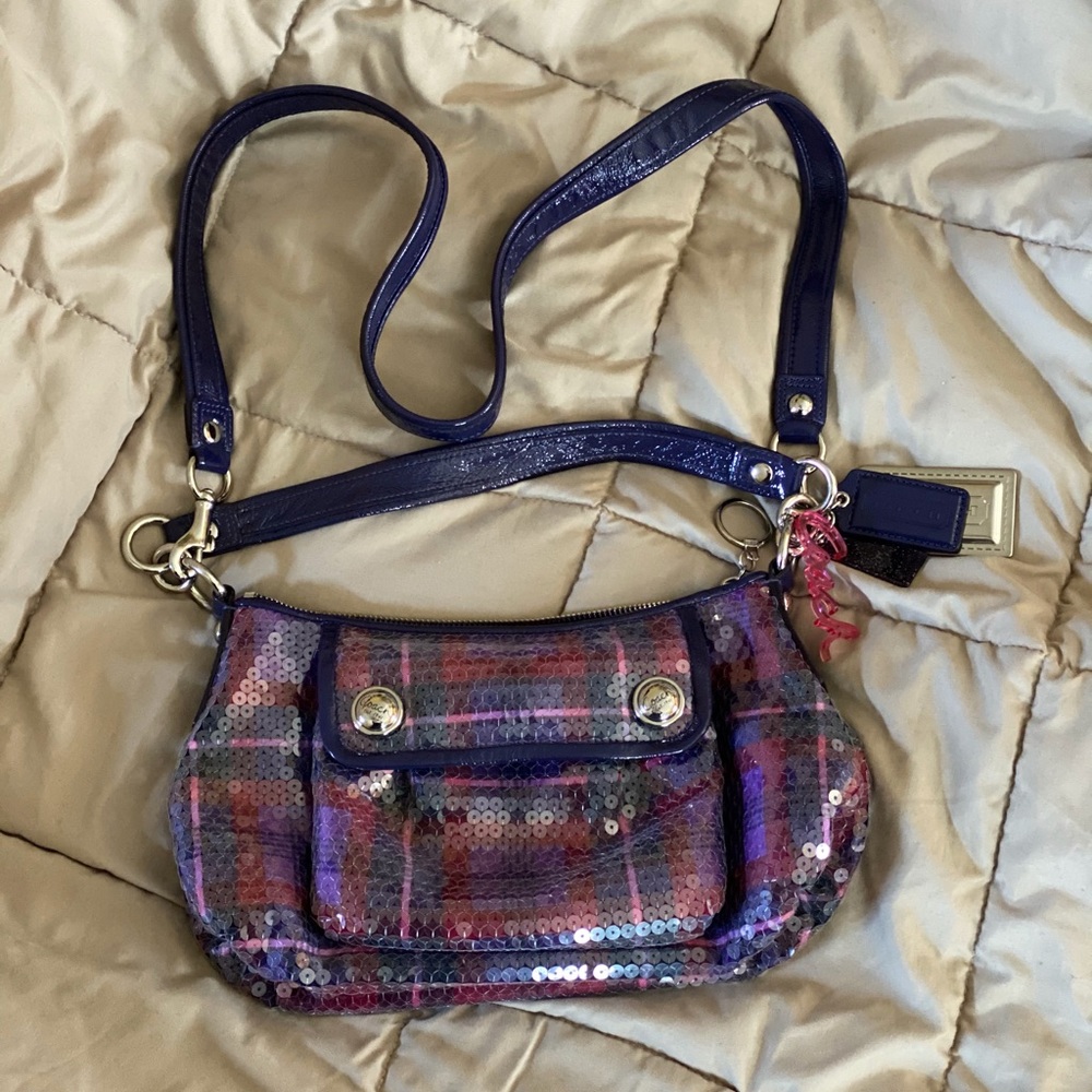 Coach Poppy sequin tartan groovy satchel